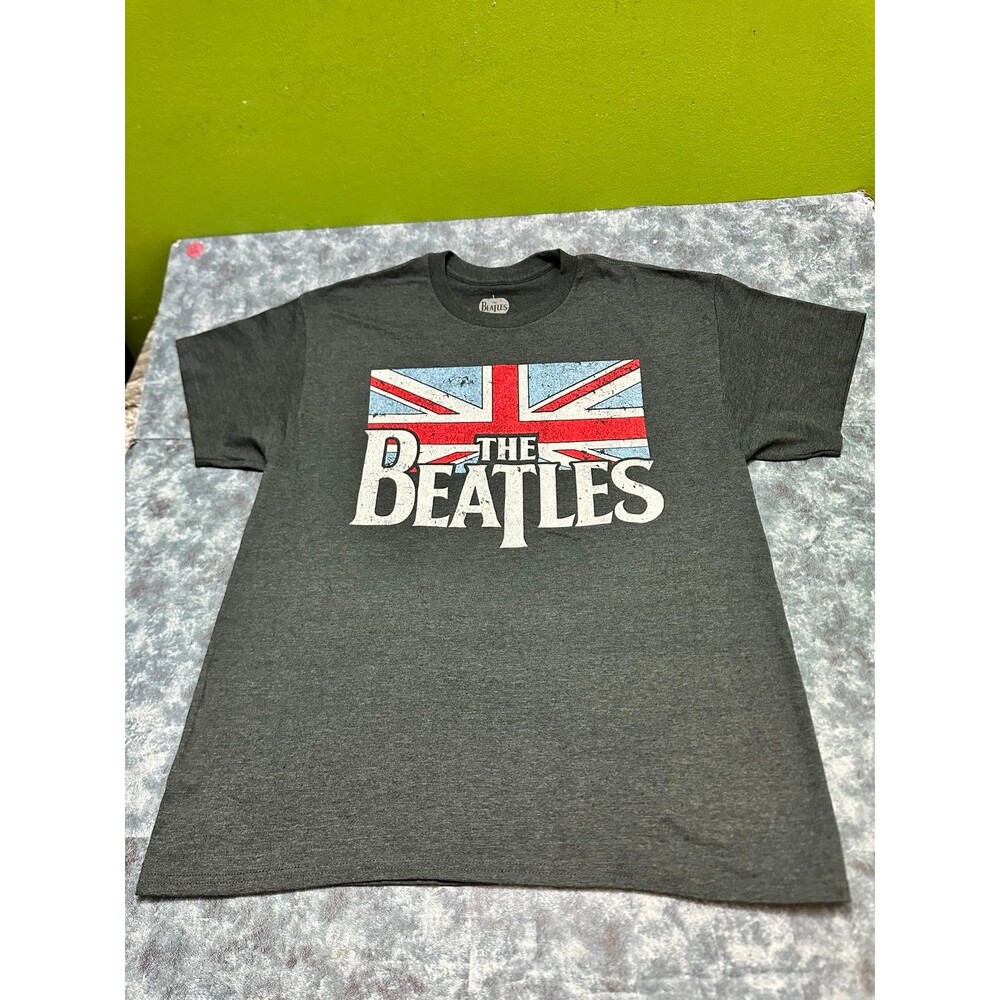 The Beatles Short Sleeve Graphic Tee in Charcoal Gray with Union Jack - Picture 2 of 10